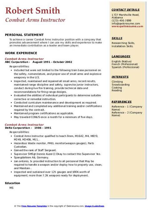 firearms instructor resume examples|Combat Arms Instructor Resume Samples.